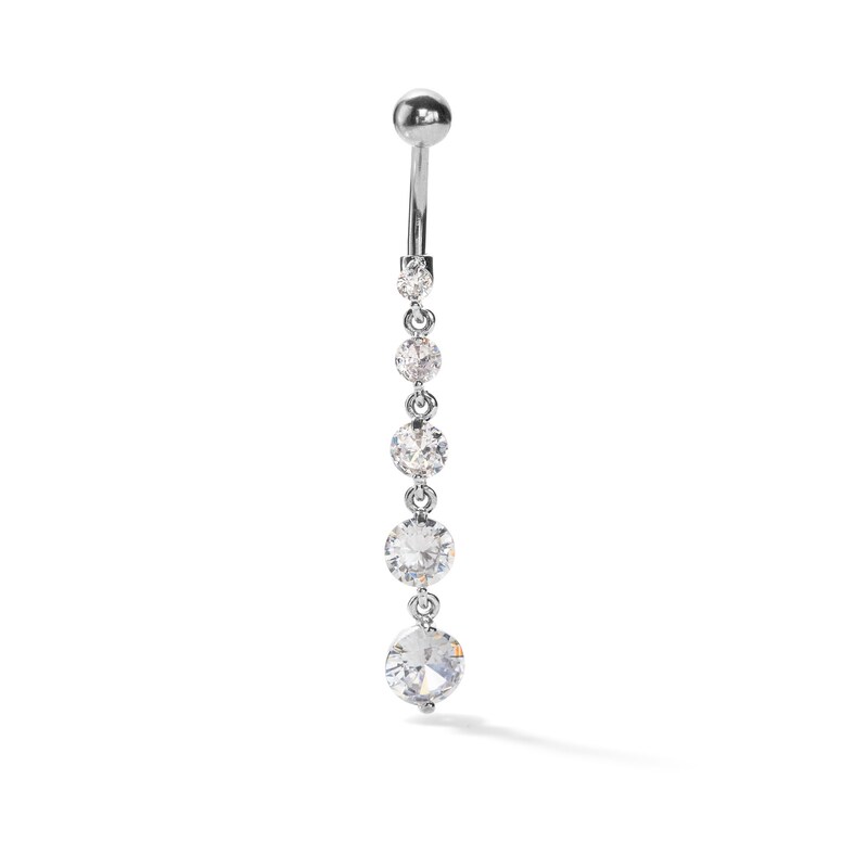 Solid Stainless Steel and Brass CZ Graduated Dangle Belly Button Ring - 14G