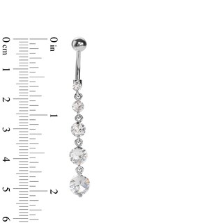 Solid Stainless Steel and Brass CZ Graduated Dangle Belly Button Ring - 14G