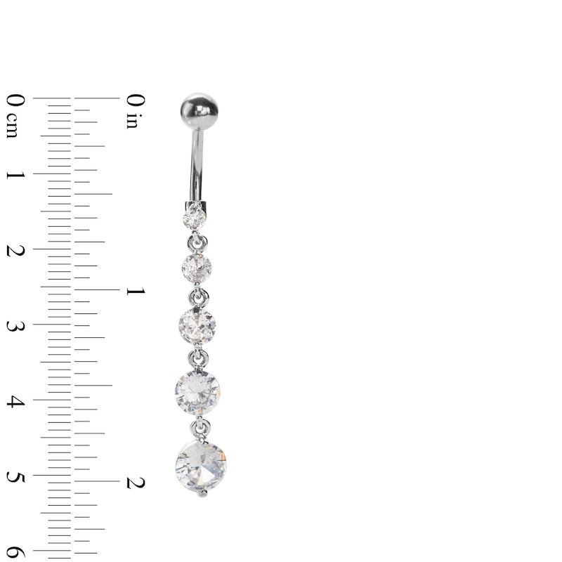 Solid Stainless Steel and Brass CZ Graduated Dangle Belly Button Ring - 14G