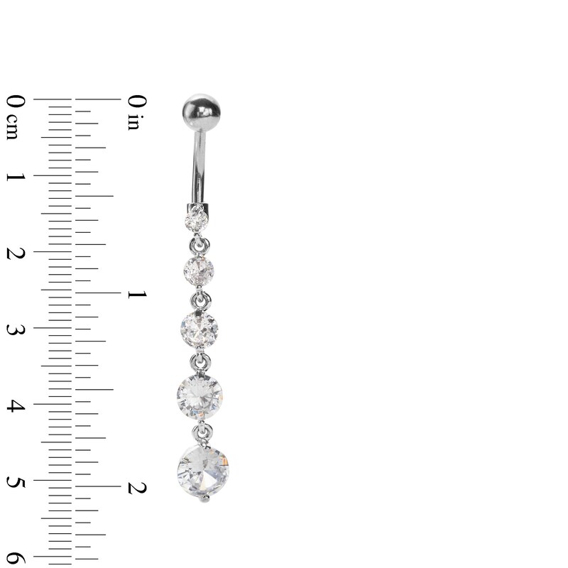 Solid Stainless Steel and Brass CZ Graduated Dangle Belly Button Ring - 14G