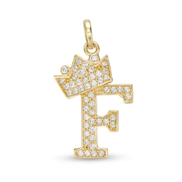 Cubic Zirconia &quot;F&quot; Initial with Crown Necklace Charm in 10K Solid Gold