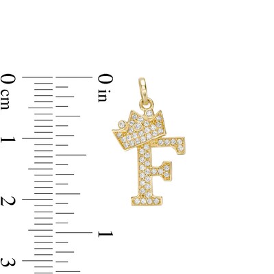 Cubic Zirconia "F" Initial with Crown Necklace Charm in 10K Solid Gold