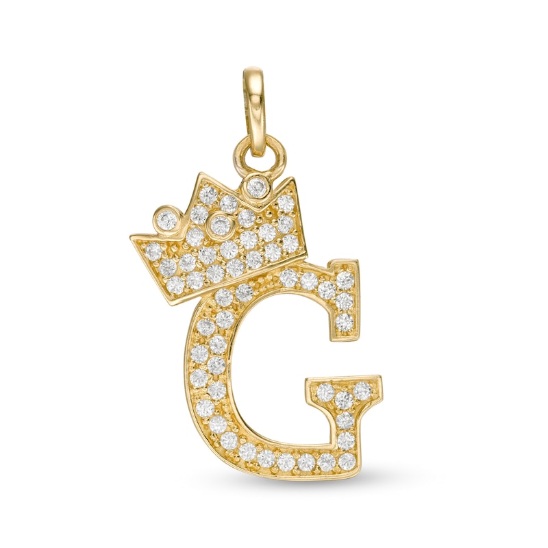 Main Image 1 of Cubic Zirconia "G" Initial with Crown Necklace Charm in 10K Solid Gold