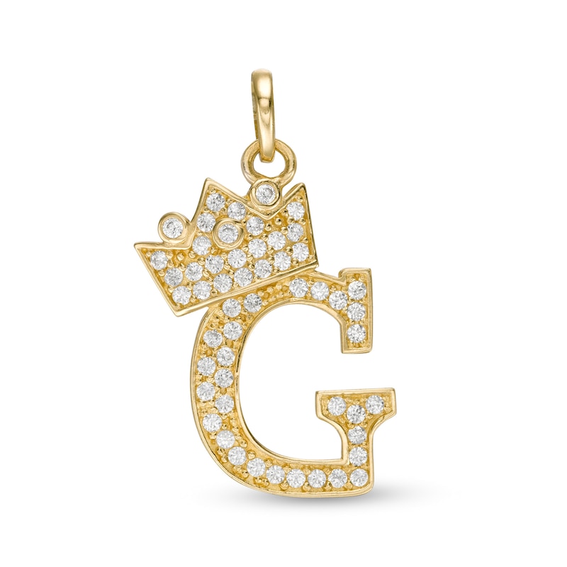 Cubic Zirconia "G" Initial with Crown Necklace Charm in 10K Solid Gold