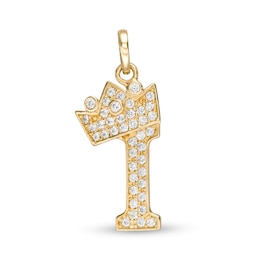 Cubic Zirconia &quot;I&quot; Initial with Crown Necklace Charm in 10K Solid Gold