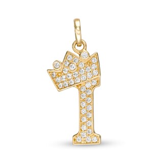 Cubic Zirconia "I" Initial with Crown Necklace Charm in 10K Solid Gold