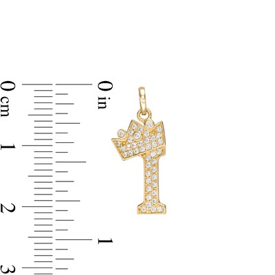 Cubic Zirconia "I" Initial with Crown Necklace Charm in 10K Solid Gold
