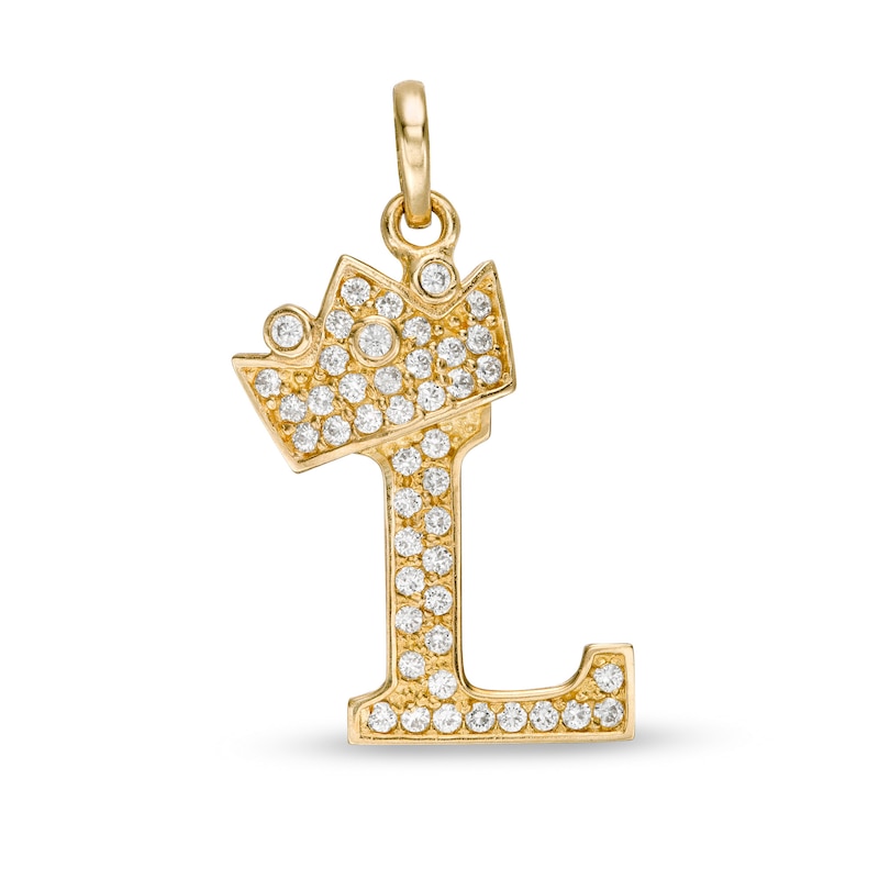 Main Image 1 of Cubic Zirconia "L" Initial with Crown Necklace Charm in 10K Solid Gold