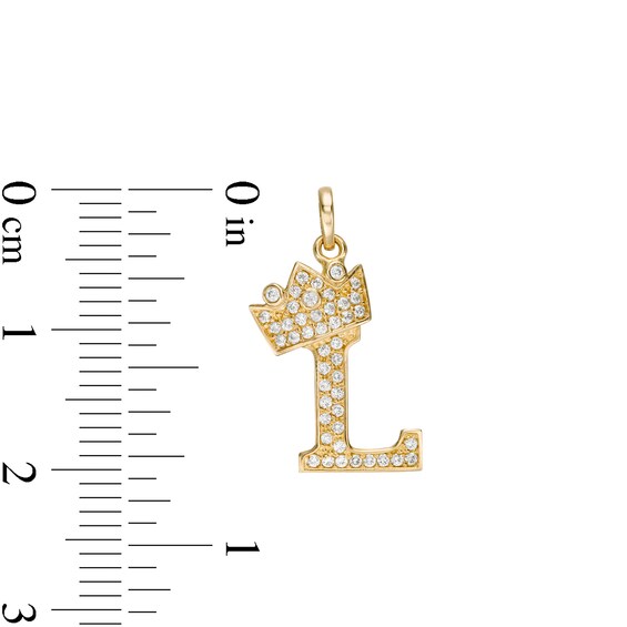 Cubic Zirconia "L" Initial with Crown Necklace Charm in 10K Solid Gold