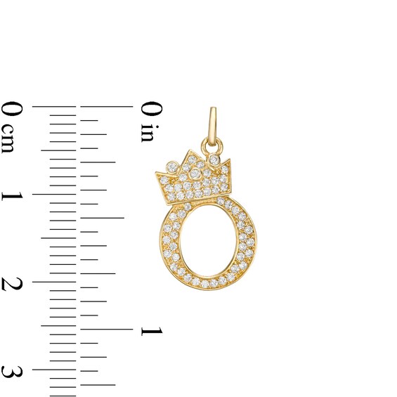 Cubic Zirconia "O" Initial with Crown Necklace Charm in 10K Solid Gold