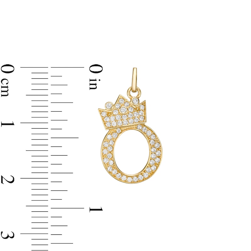 Cubic Zirconia "O" Initial with Crown Necklace Charm in 10K Solid Gold