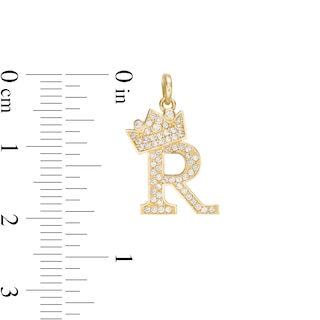 Cubic Zirconia "R" Initial with Crown Necklace Charm in 10K Solid Gold