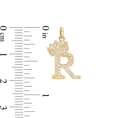 Cubic Zirconia "R" Initial with Crown Necklace Charm in 10K Solid Gold