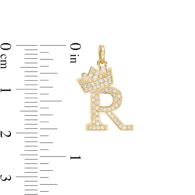 Cubic Zirconia "R" Initial with Crown Necklace Charm in 10K Solid Gold