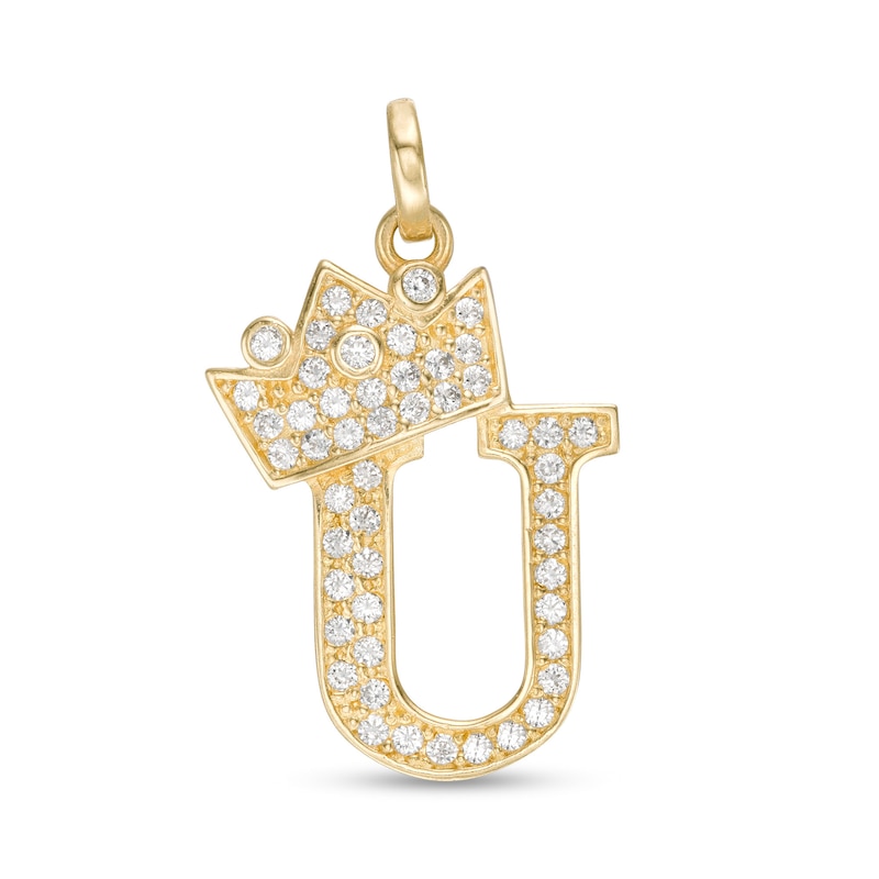 Cubic Zirconia "U" Initial with Crown Necklace Charm in 10K Solid Gold