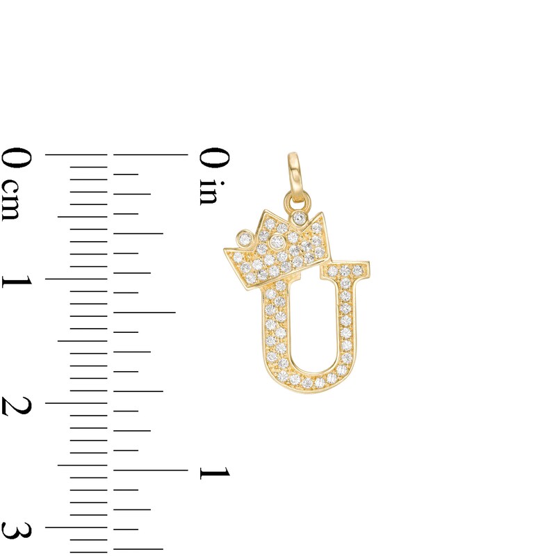 Cubic Zirconia "U" Initial with Crown Necklace Charm in 10K Solid Gold