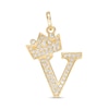 Thumbnail Image 0 of Cubic Zirconia "V" Initial with Crown Necklace Charm in 10K Solid Gold