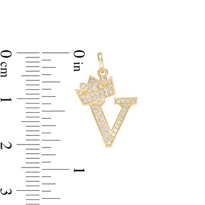 Cubic Zirconia "V" Initial with Crown Necklace Charm in 10K Solid Gold