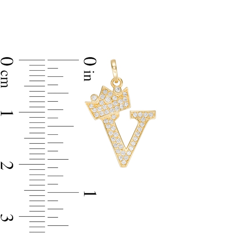 Cubic Zirconia "V" Initial with Crown Necklace Charm in 10K Solid Gold