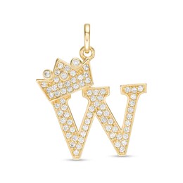 Cubic Zirconia &quot;W&quot; Initial with Crown Necklace Charm in 10K Solid Gold