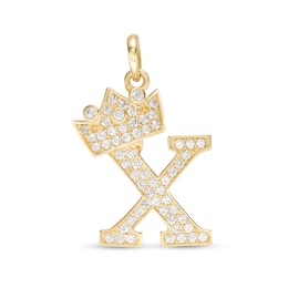 Cubic Zirconia &quot;X&quot; Initial with Crown Necklace Charm in 10K Solid Gold