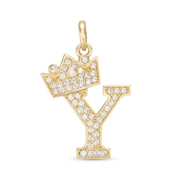 Cubic Zirconia &quot;Y&quot; Initial with Crown Necklace Charm in 10K Solid Gold