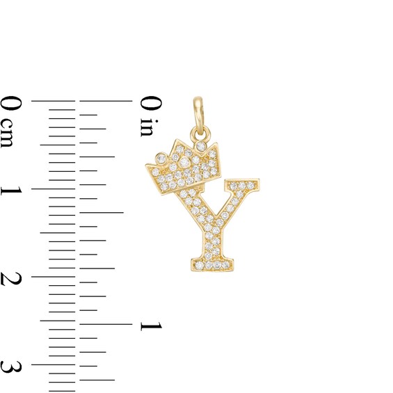Cubic Zirconia "Y" Initial with Crown Necklace Charm in 10K Solid Gold