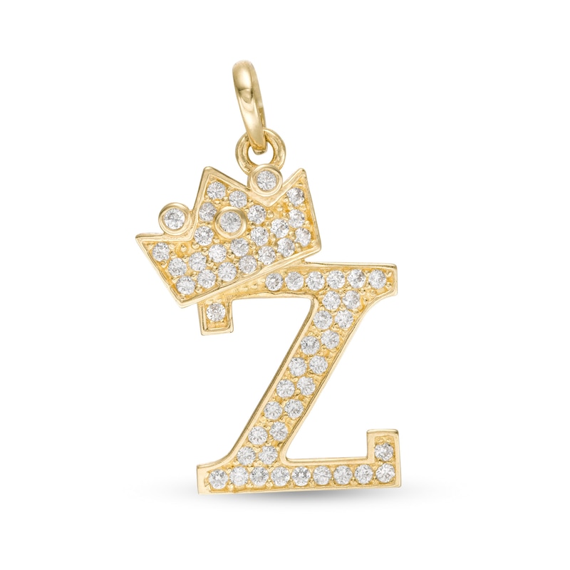 Main Image 1 of Cubic Zirconia "Z" Initial with Crown Necklace Charm in 10K Solid Gold
