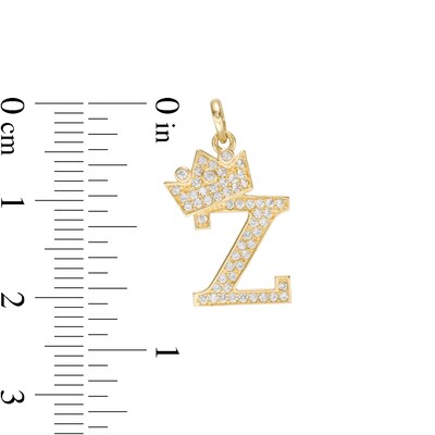 Cubic Zirconia "Z" Initial with Crown Necklace Charm in 10K Solid Gold