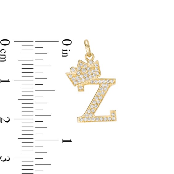 Cubic Zirconia "Z" Initial with Crown Necklace Charm in 10K Solid Gold
