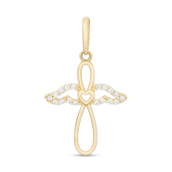 Cubic Zirconia Infinity Heart Angel Outline Necklace Charm in 10K Solid Gold