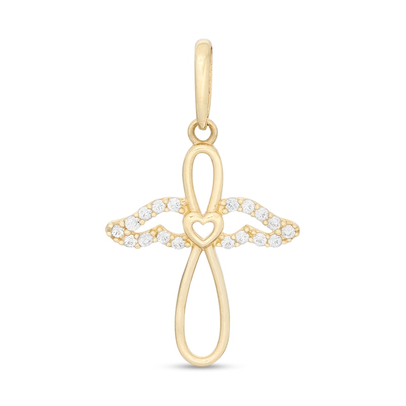 Cubic Zirconia Infinity Heart Angel Outline Necklace Charm in 10K Solid Gold