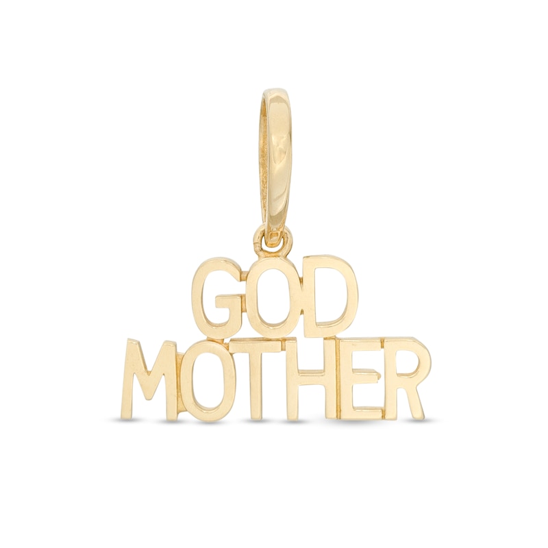 Stacked Uppercase Block "GODMOTHER" Necklace Charm in 10K Solid Gold