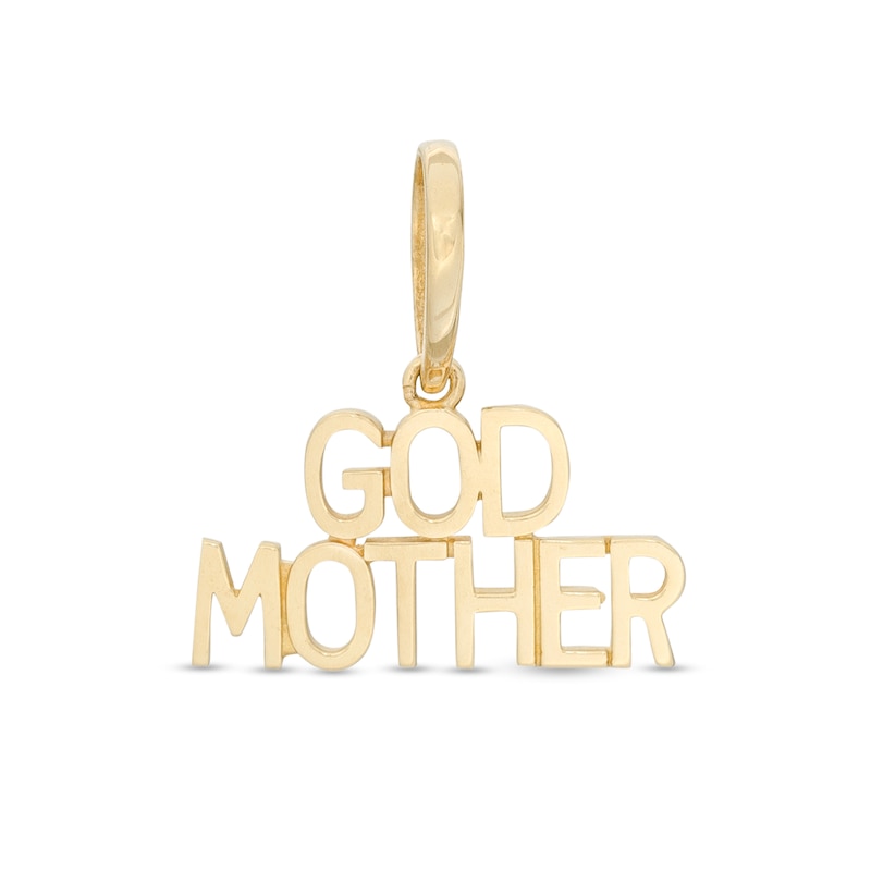 Main Image 1 of Stacked Uppercase Block "GODMOTHER" Necklace Charm in 10K Solid Gold