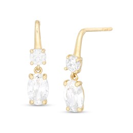 Oval and Round Cubic Zirconia Drop Earrings in 10K Gold