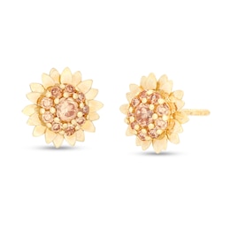 Champagne Cubic Zirconia Sunflower Stud Earrings in 10K Gold