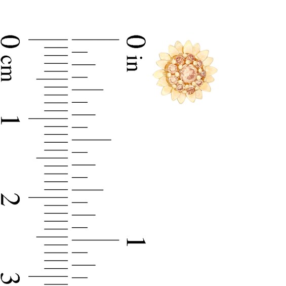 Champagne Cubic Zirconia Sunflower Stud Earrings in 10K Gold