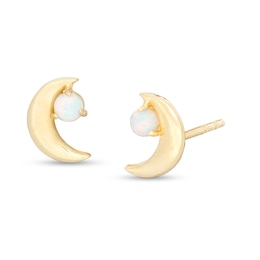 Simulated Opal Crescent Moon Stud Earrings in 10K Gold