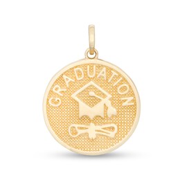 Textured &quot;GRADUATION&quot; Cap and Diploma Medallion Necklace Charm in 10K Gold