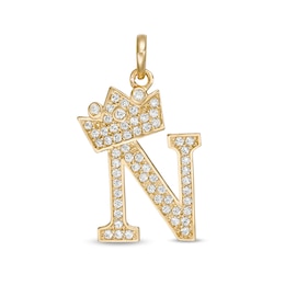 Cubic Zirconia &quot;N&quot; Initial with Crown Necklace Charm in 10K Solid Gold