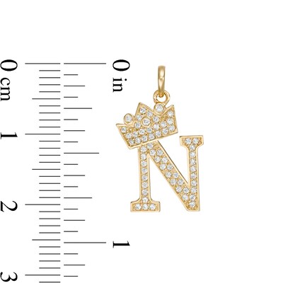 Cubic Zirconia "N" Initial with Crown Necklace Charm in 10K Solid Gold