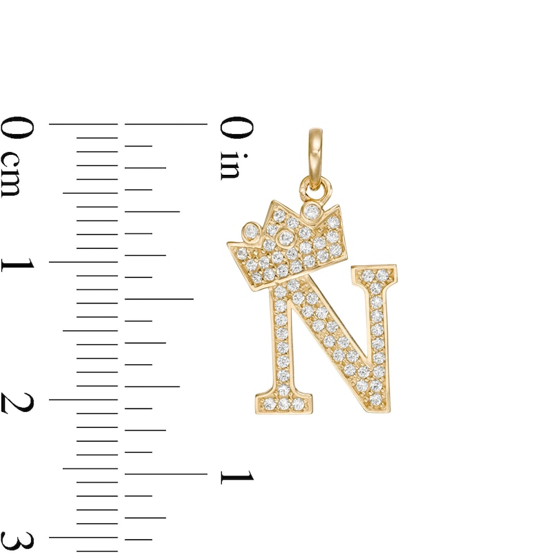 Main Image 2 of Cubic Zirconia "N" Initial with Crown Necklace Charm in 10K Solid Gold