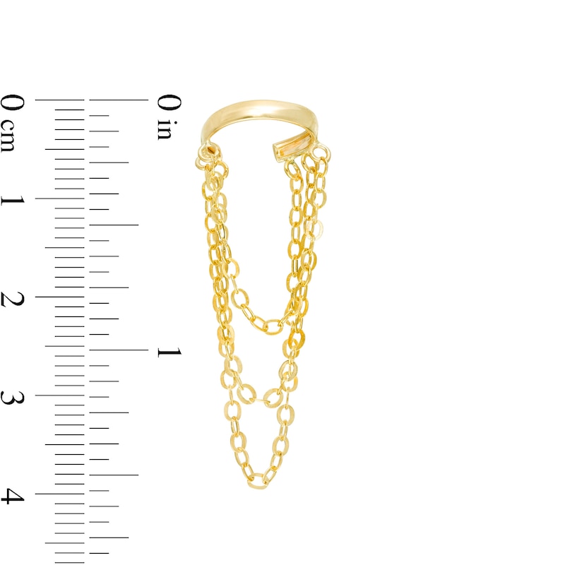 Layered Triple Strand Chain Dangle Ear Cuff in 10K Solid Gold