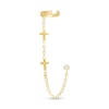 Thumbnail Image 0 of 3mm Bezel-Set Cubic Zirconia Solitaire Stud with Double Cross Chain Cuff Earring in 10K Solid Gold