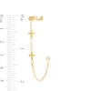 Thumbnail Image 1 of 3mm Bezel-Set Cubic Zirconia Solitaire Stud with Double Cross Chain Cuff Earring in 10K Solid Gold