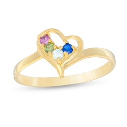 Mother's Birthstone Looping Heart Frame Bypass Ring (1-7 Stones)