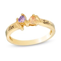 Couple's 3mm Heart-Shaped Birthstone Engravable Connecting Wrap Ring (2 Stones and Names)