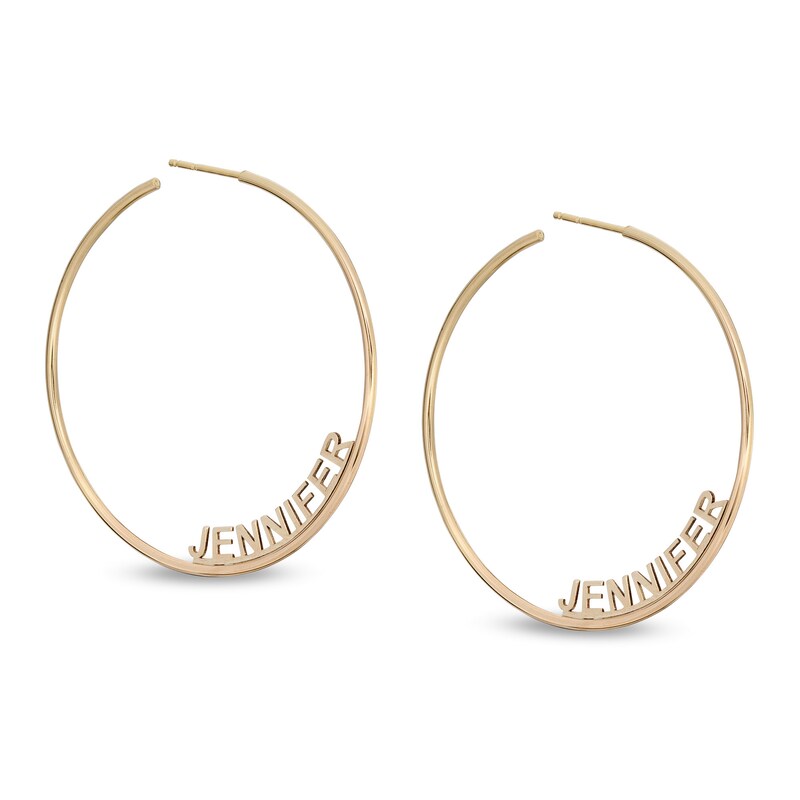 40mm Uppercase Block Name Hoop Earrings in 14K Gold (1 Line)
