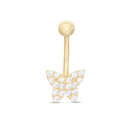 014 Gauge Cubic Zirconia Butterfly Belly Button Ring in 10K Gold