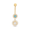 Thumbnail Image 0 of 014 Gauge Simulated Turquoise and Cubic Zirconia Beaded Sunburst Dangle Belly Button Ring in 10K Gold
